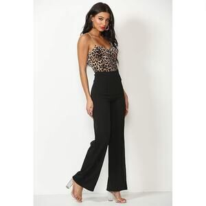Cemi Ceri Dress Pants Black High Waist Wide Leg Elastic Band Stretchy Size Large